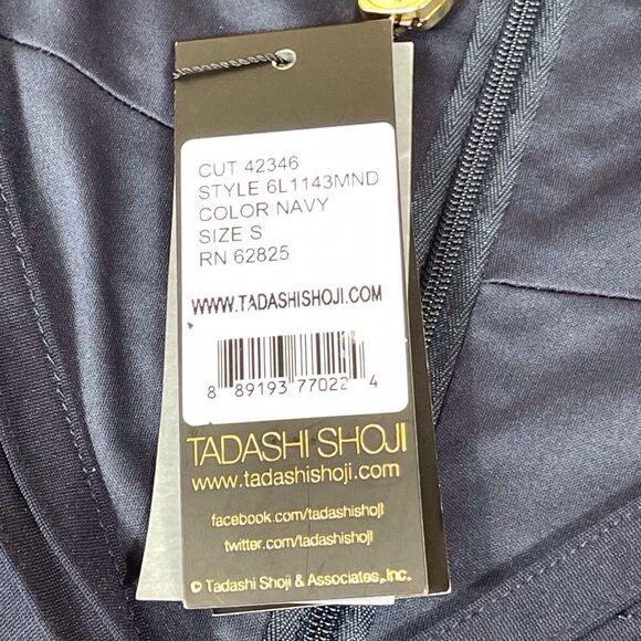 NWT Tadashi Shoji Amata Pintuck Jersey Dress Size Small Knee Length V-Neck Navy - Picture 13 of 14